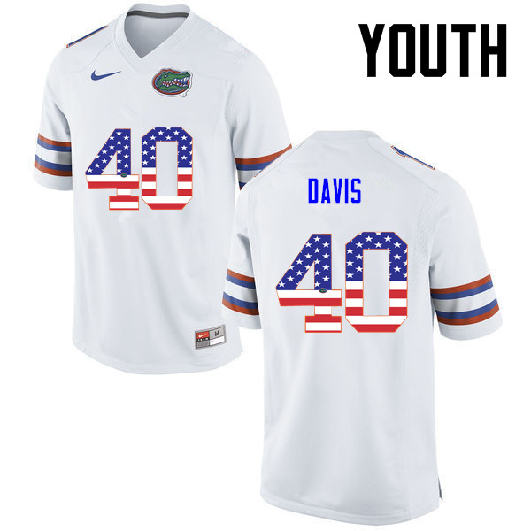 Youth Florida Gators #40 Jarrad Davis College Football USA Flag Fashion Jerseys-White - Click Image to Close